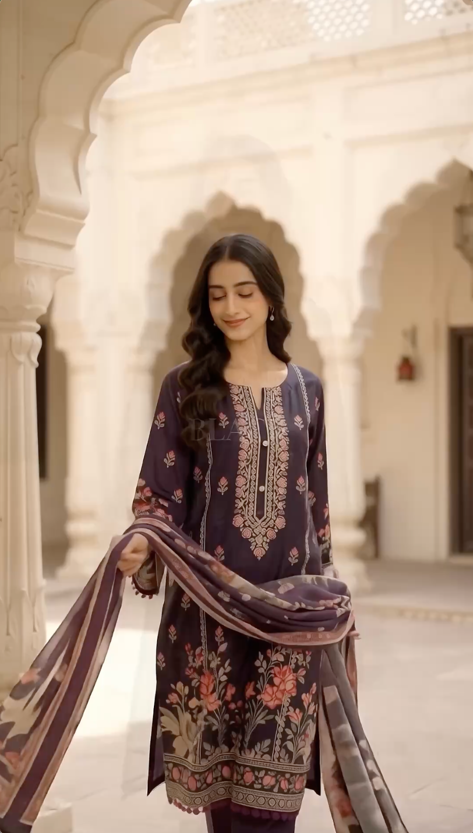 Purple pure muslin cotton occasion wear outfit